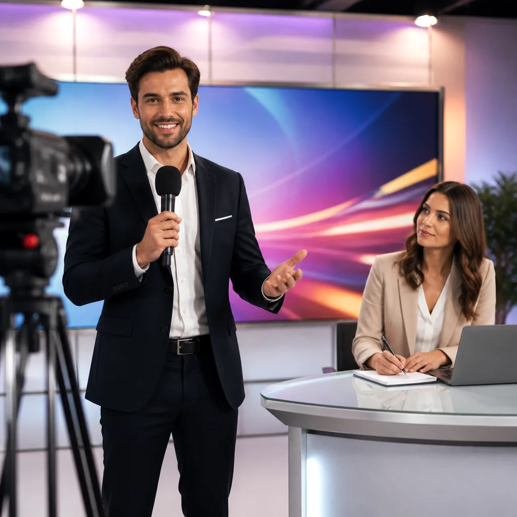 Apresentador de TV em ação