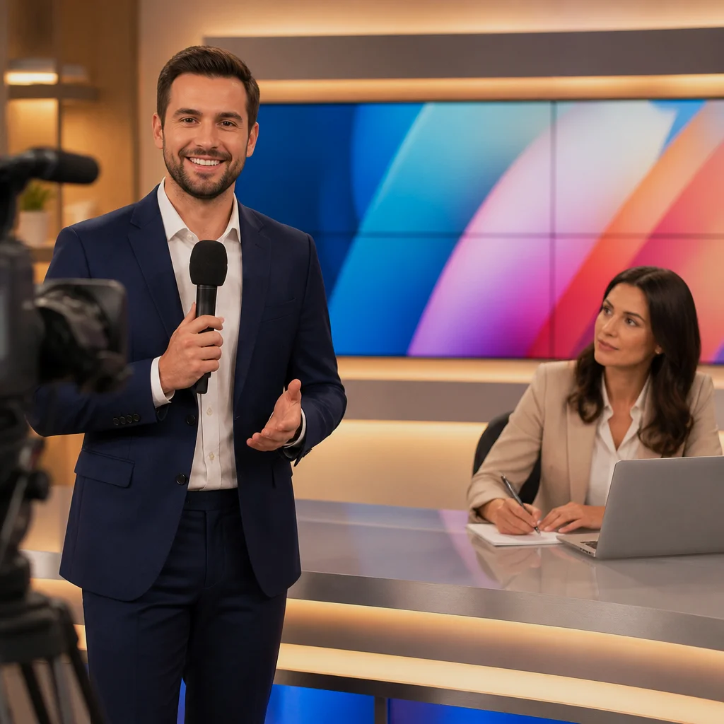 Apresentador de TV em ação